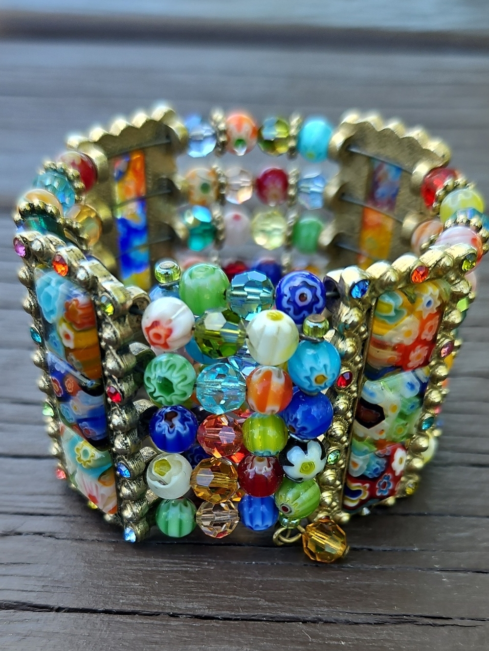 Colorful Millefiori Beaded Stretch Bracelet - Multicolor, Gorgeous!